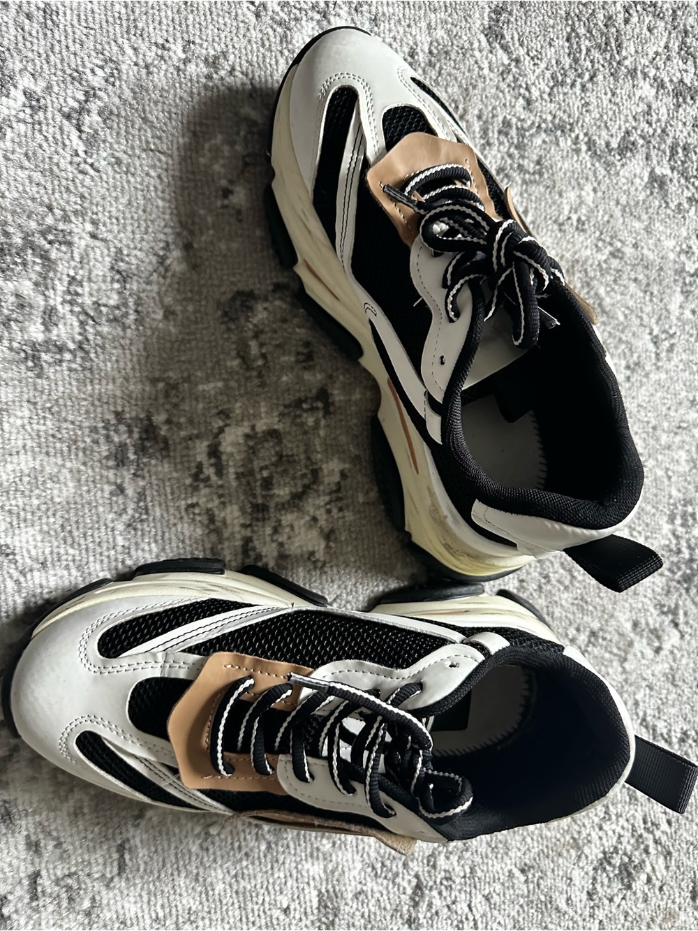 Steve Madden Black White Tan Mixed-Material Chunky Sneakers